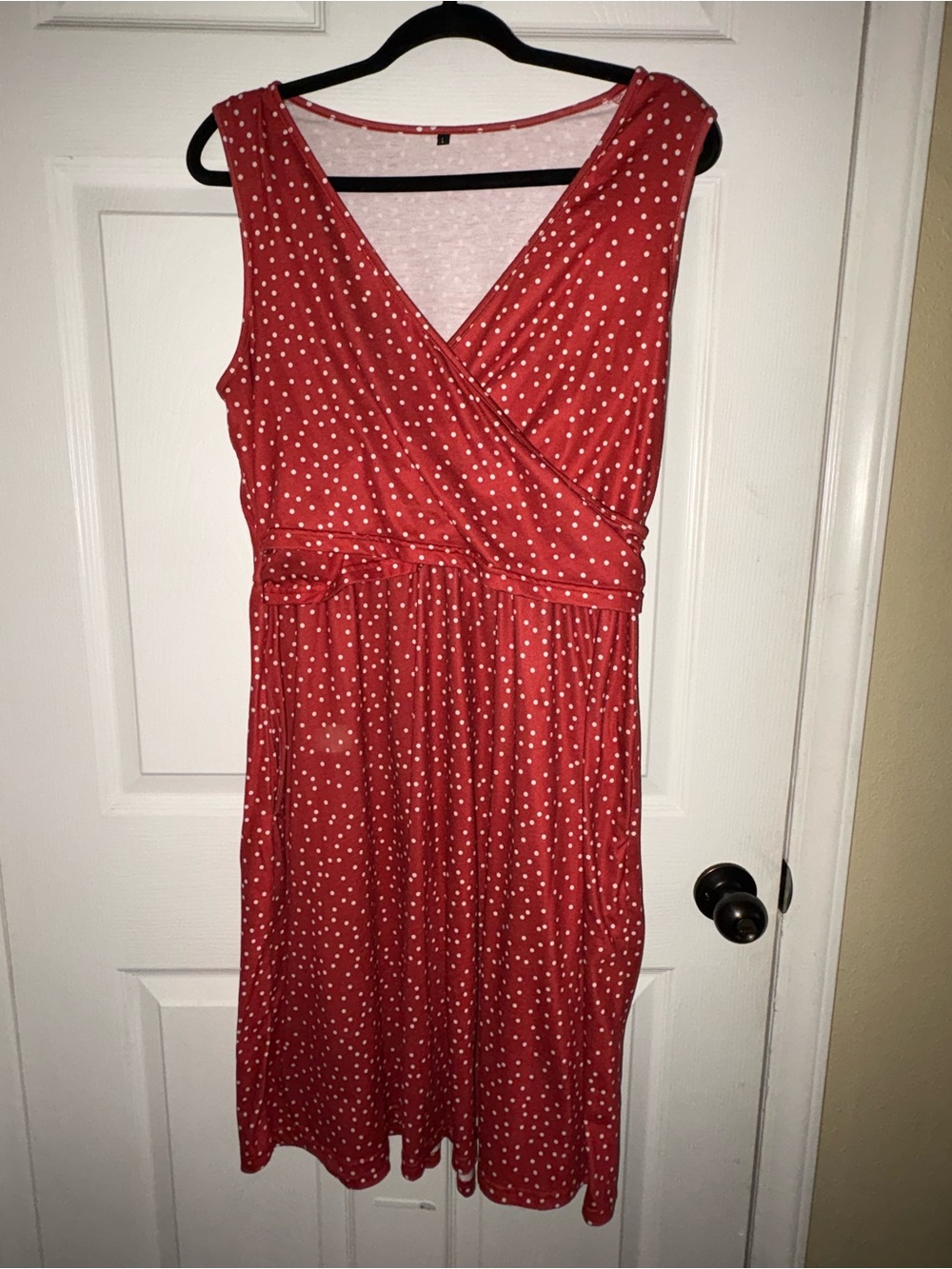 Burnt Orange/Red Polka Dot Sleeveless Nursing and Maternity Wrap Dress
